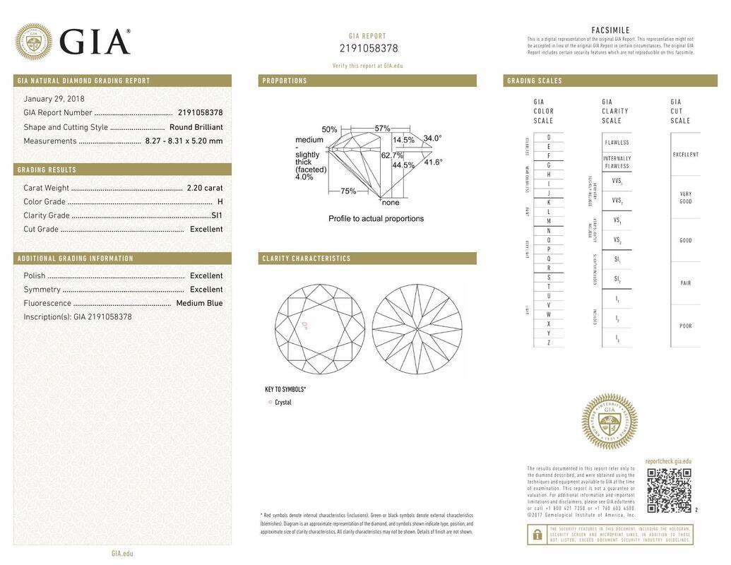 GIA Anillo de diamantes redondo solitario de 2,2 quilates grabado vintage en oro amarillo de 18 quilates Contemporáneo en venta