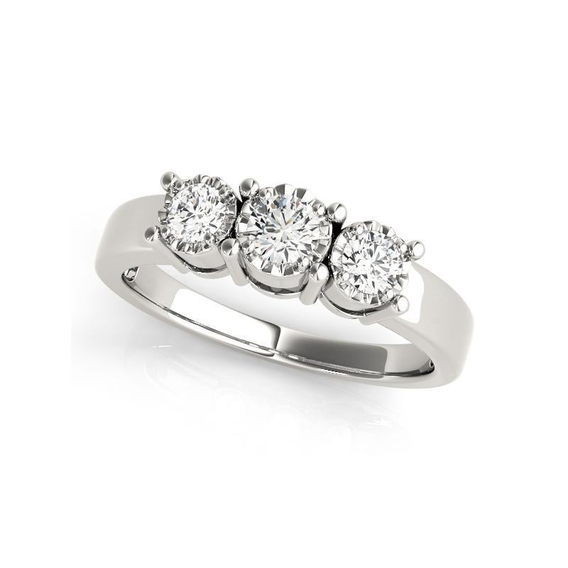 Taglio rotondo GIA Anello con diamante rotondo a tre pietre Miracle Bezel in oro bianco 18 carati da 2,2 carati in vendita