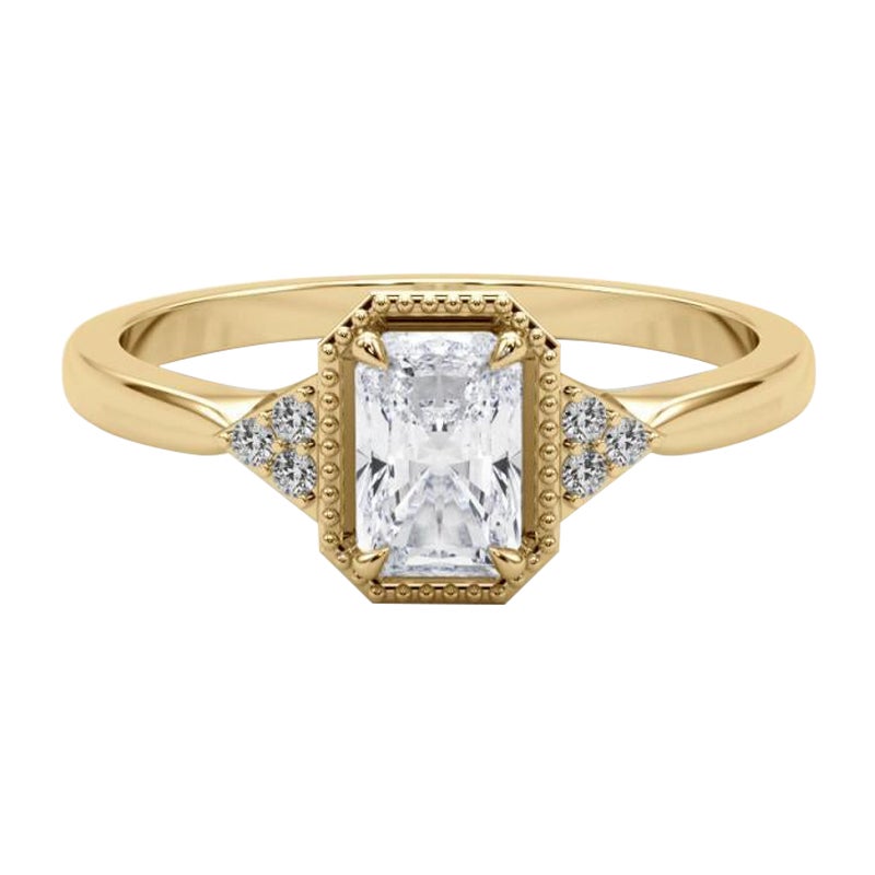 GIA 2,20 Karat Milgrain Radiant Geometrische Lünette 18K Gelbgold Diamantring im Angebot