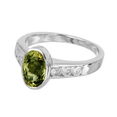 GIA 2.20 Carat Oval Green Yellow Sapphire Diamond Platinum Engagement Ring