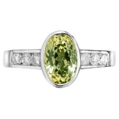 GIA 2.20 Carat Oval Green Yellow Sapphire Diamond Platinum Engagement Ring