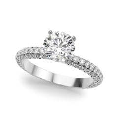 GIA 2,20 Karat Runder mehrreihiger Pave & Solitär Diamantring aus 18K Weißgold