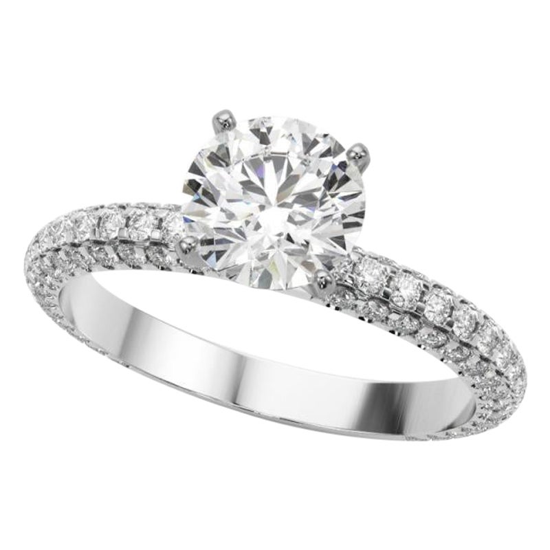 GIA 2.20 Carat Round Multi-Row Pave & Solitaire 18K White Gold Diamond Ring