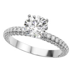 GIA 2.20 Carat Round Multi-Row Pave & Solitaire 18K White Gold Diamond Ring
