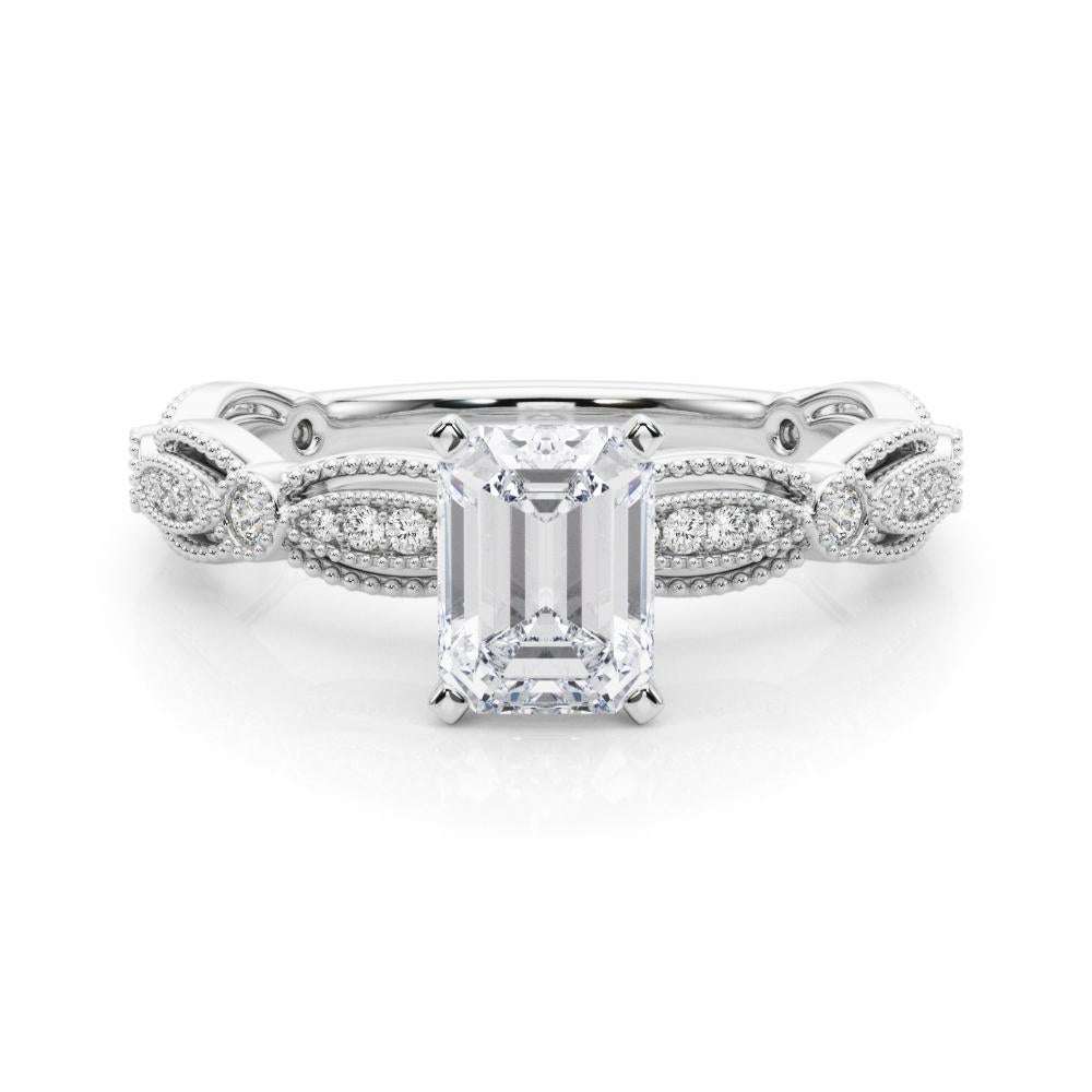 GIA 2,20 quilates Esmeralda vintage banda milgrain Anillo de diamantes de oro blanco de 18 quilates 1