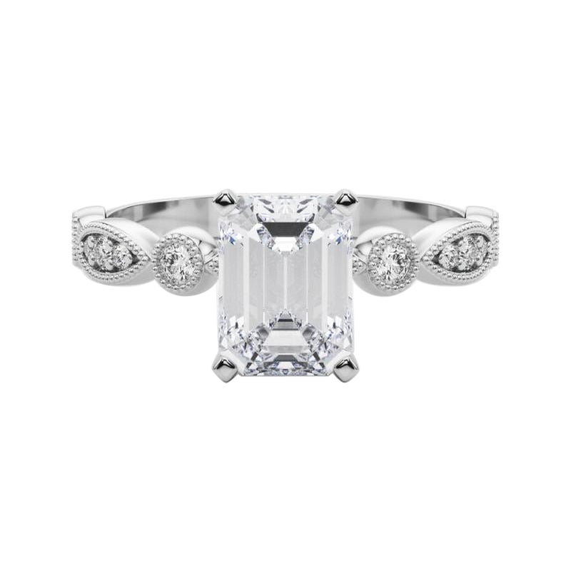 GIA 2,20ct Smeraldo Marquise e anello rotondo con castone di diamanti a grana grossa