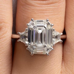GIA 2.20ct Emerald Pie-Cut "Illusion" Diamond Trilogy Engagement Wedding Ring