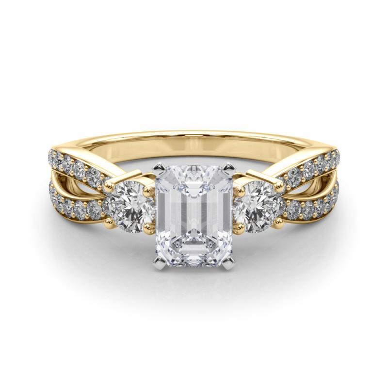 GIA 2.20ct Emerald Three-Stone Split Shank Pave 18K Yellow Gold Diamond Ring