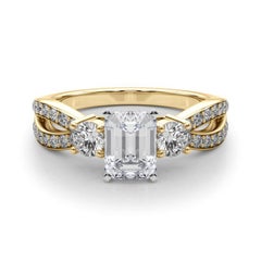 GIA 2.20ct Emerald Three-Stone Split Shank Pave 18K Yellow Gold Diamond Ring
