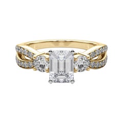 GIA 2,20ct Smeraldo a tre pietre Split Shank Pave Anello con diamanti in oro giallo 18K