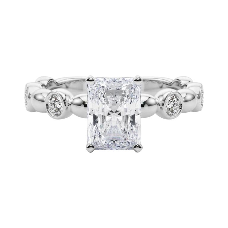 GIA 2.20ct Radiant Side Stone Bezel Band Solitaire White Gold Diamond Ring For Sale