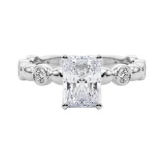 GIA 2.20ct Radiant Side Stone Bezel Band Solitaire White Gold Diamond Ring
