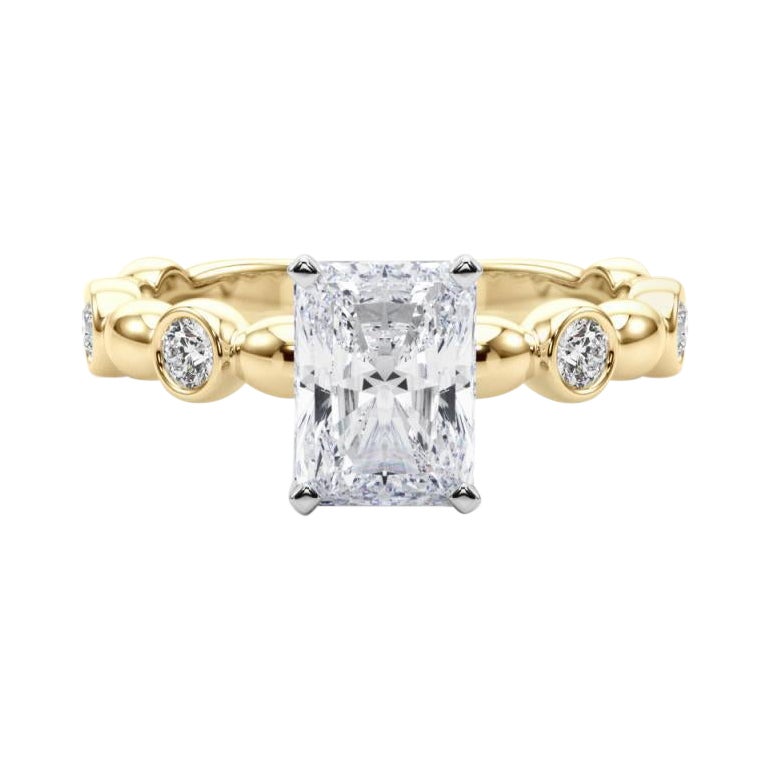 GIA 2.20ct Radiant Side Stone Bezel Band Solitaire Yellow Gold Diamond Ring