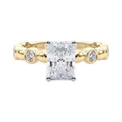 GIA 2.20ct Radiant Side Stone Bezel Band Solitaire Yellow Gold Diamond Ring
