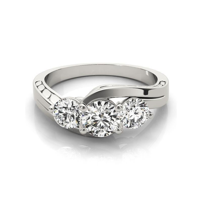 GIA 2,20ct Runde 3-Stein graviert gebogenen Schaft 18K Weißgold Diamantring