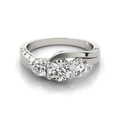 GIA 2,20ct Runde 3-Stein graviert gebogenen Schaft 18K Weißgold Diamantring