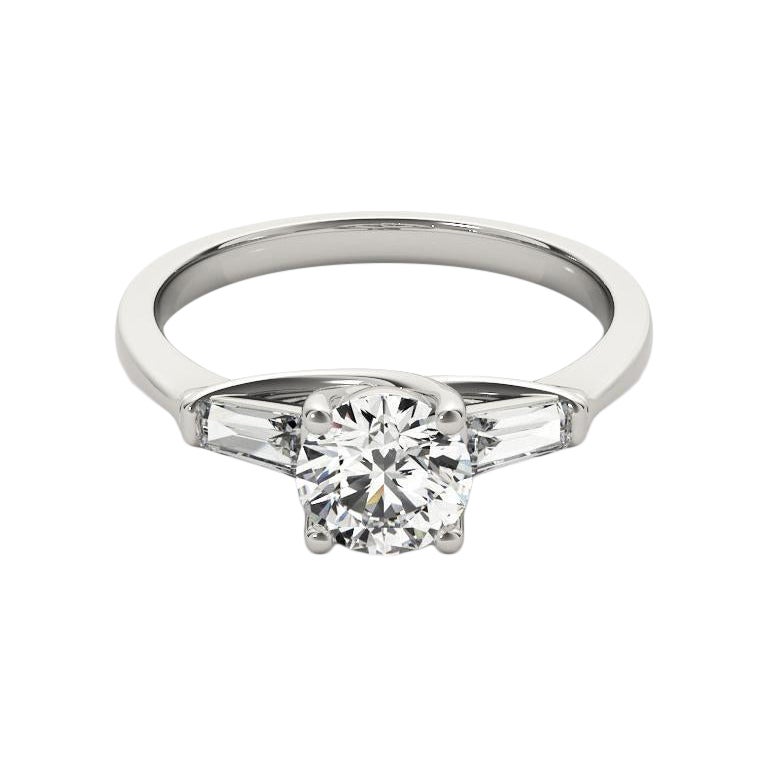 GIA 2.21ct Round
Baguette 3-Stone Twisted Prong Bague en diamant
