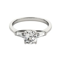 GIA 2.21ct Round & Baguette 3-Stone Twisted Prong  Diamond Ring