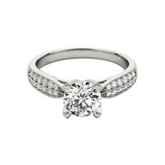 GIA 2.21ct Round Tulip Four-Prong Milgrain Pave 18K White Gold Diamond Ring