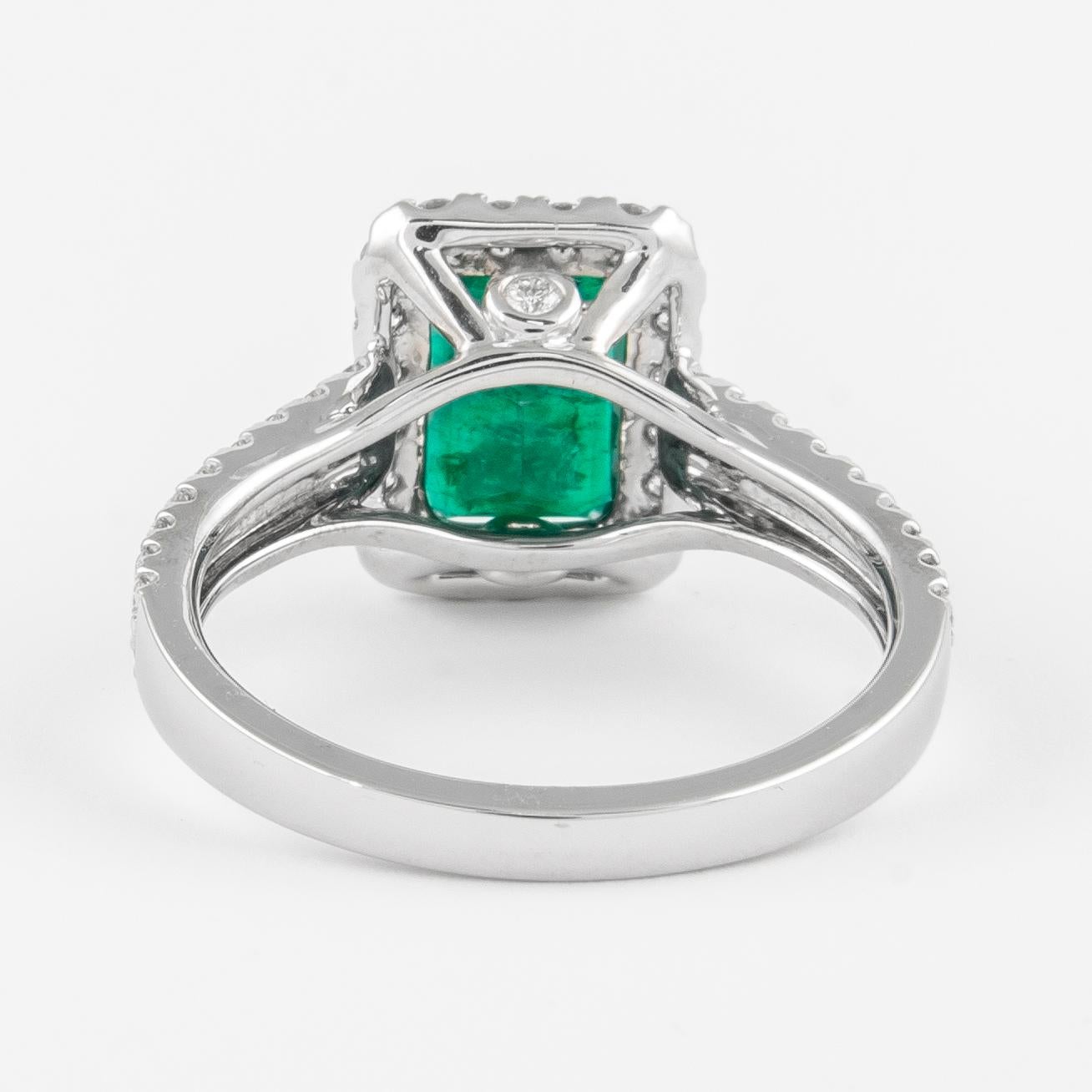 GIA 2.21 Carat Emerald and Diamond Halo Ring 18k Gold In New Condition For Sale In BEVERLY HILLS, CA