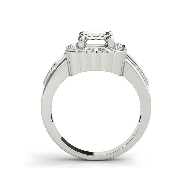 GIA 2,22 Karat Smaragd Spitze Blume Halo Vintage 18K Weißgold Diamantring im Zustand „Neu“ im Angebot in New York, NY