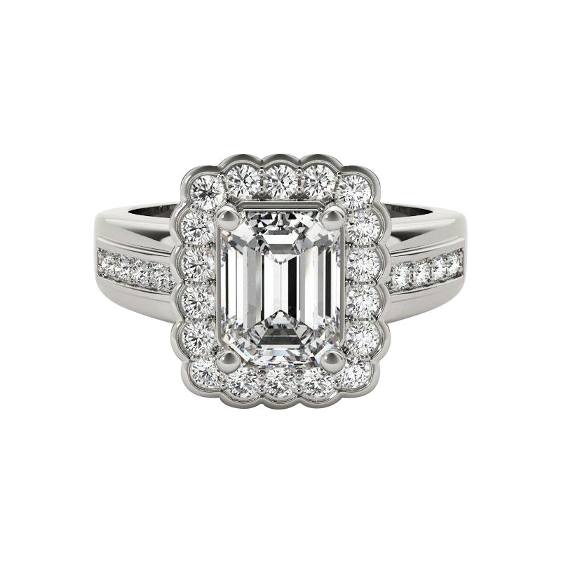 GIA 2,22 Carati Smeraldo Fiore aureolato Anello vintage in oro bianco 18 carati con diamanti