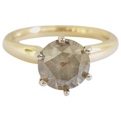 GIA 2.22 Carat Natural Fancy Yellow Round Diamond Yellow Gold Ring 14 Karat
