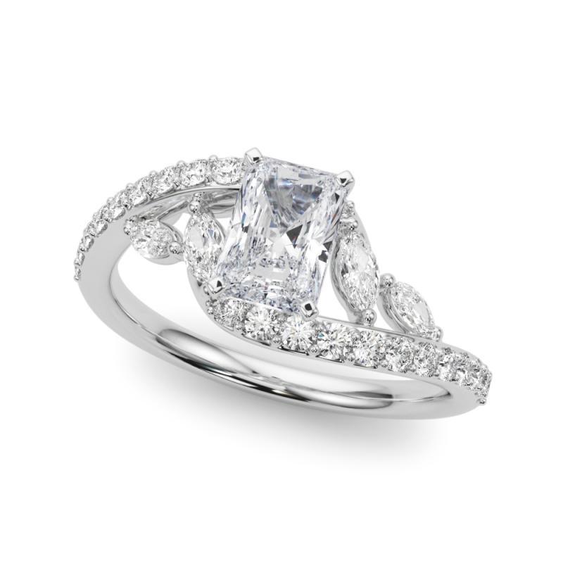 GIA 2,22 Karat Radiant geschwungener Bypass Blatt & Rebe  Diamantring (Radiantschliff) im Angebot