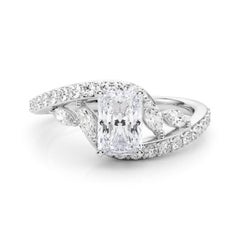 GIA 2,22 Karat Radiant geschwungener Bypass Blatt & Rebe  Diamantring