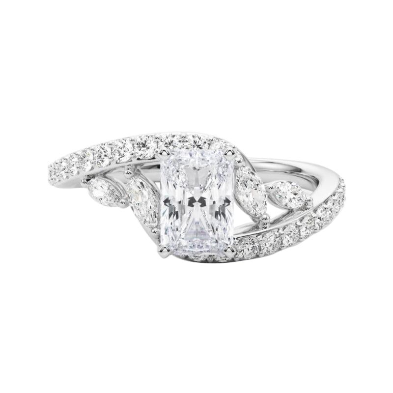 GIA 2,22 Karat Radiant geschwungener Bypass Blatt & Rebe  Diamantring im Angebot