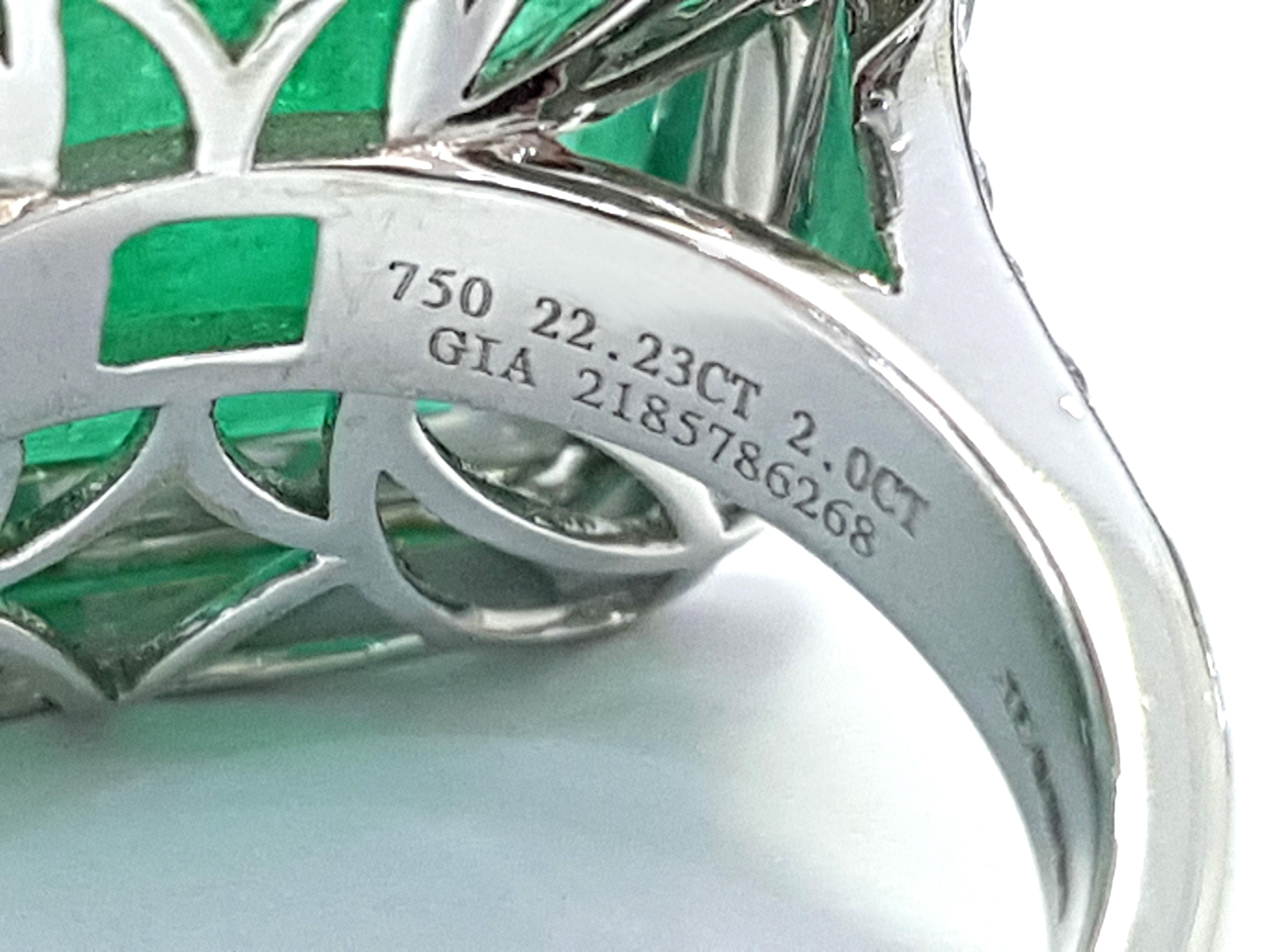 GIA 22.23 Carat Emerald 2.00 Carat Round White Diamond 18 Karat White Gold Ring For Sale 2
