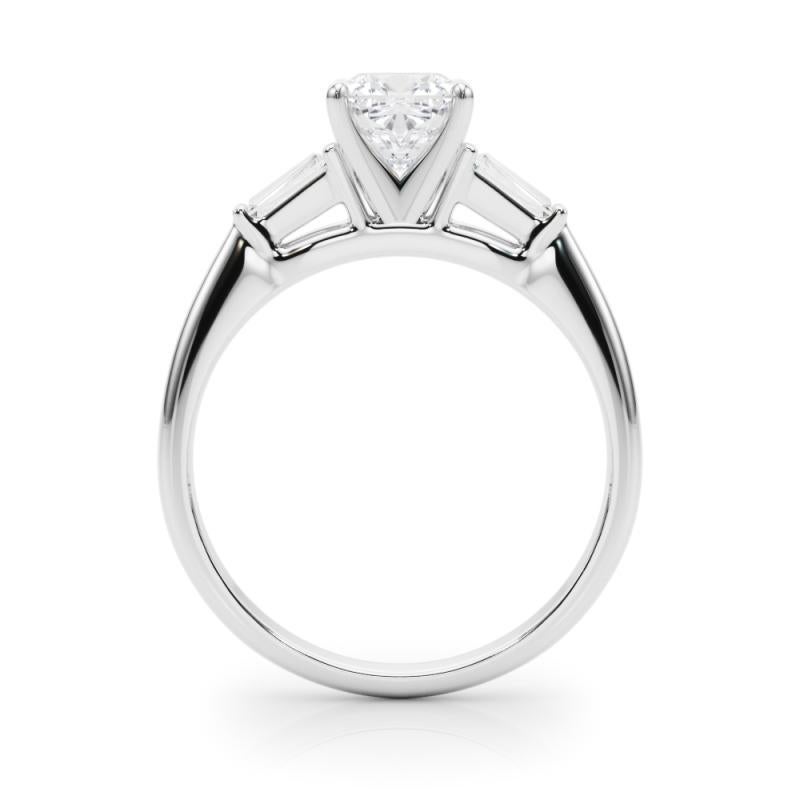 GIA 2.22ct Cushion Three-Stone Tapered Baguette 18K White Gold Diamond Ring (bague à diamant en or blanc) Neuf - En vente à New York, NY