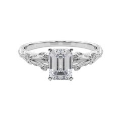 GIA 2.22ct Emerald Vintage 3-Stone Heart & Vine  Diamond Ring