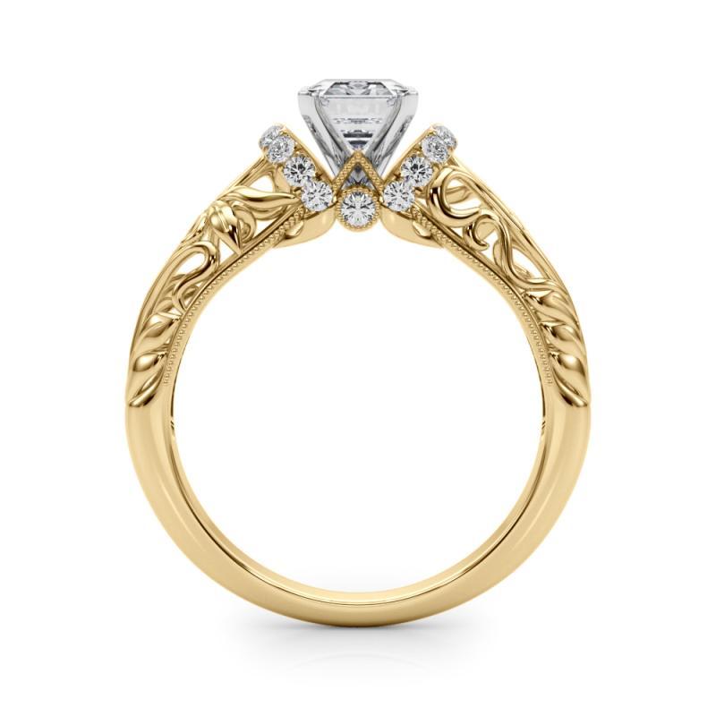 GIA 2.22ct Radiant Chevron Halo Floral Filigree 18K Yellow Gold Diamond Ring Neuf - En vente à New York, NY
