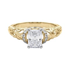 GIA 2,22ct Anello con diamanti radianti Chevron Halo Floral Filigree in oro giallo 18K