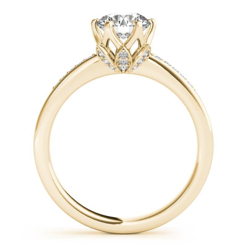 Taille ronde GIA 2.22ct Solitaire rond Blooming Rose Pave Bague diamant en or jaune 18K en vente