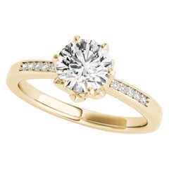 GIA Anello con diamante rotondo solitario Blooming Rose Pave in oro giallo 18 carati da 2,22 carati