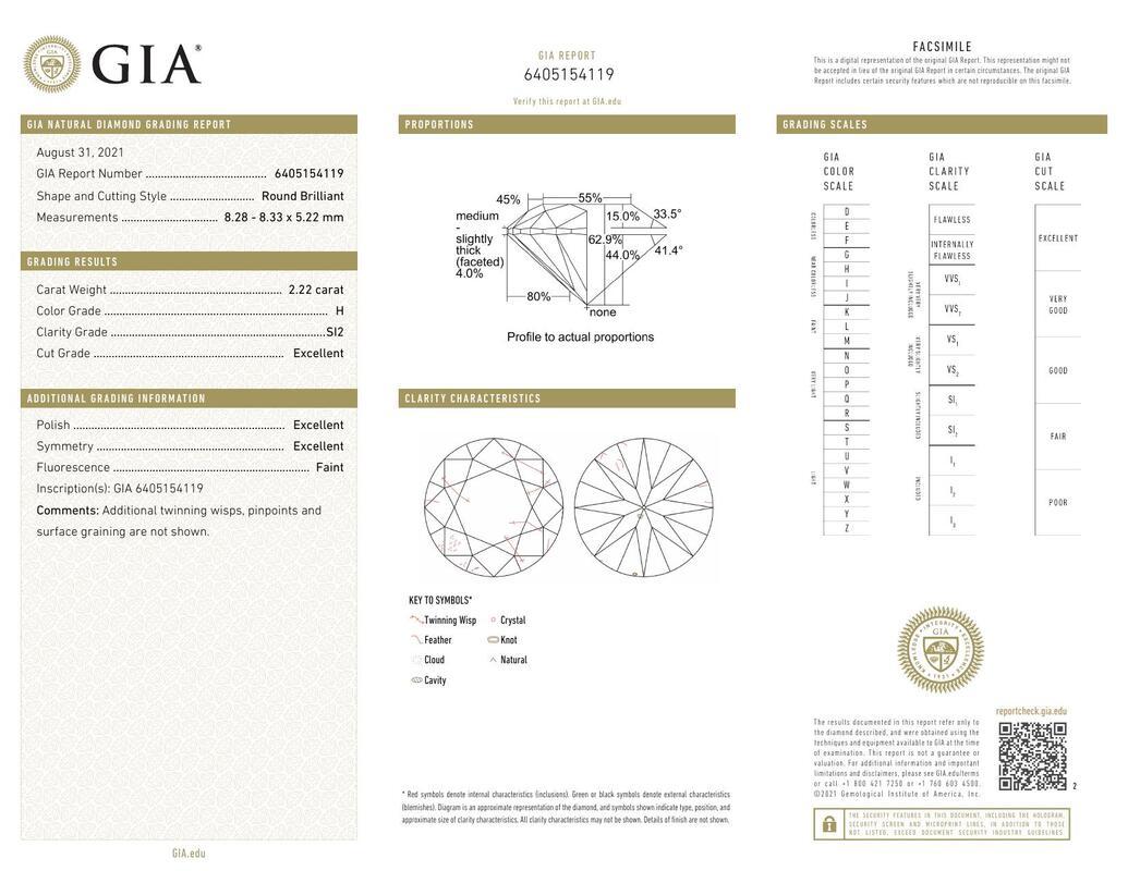Contemporaneo GIA 2.22ct Rotondo Triplo Decker aureola Cattedrale  Anello con diamante in vendita