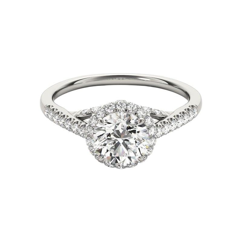 GIA 2.22ct Rotondo Triplo Decker aureola Cattedrale  Anello con diamante