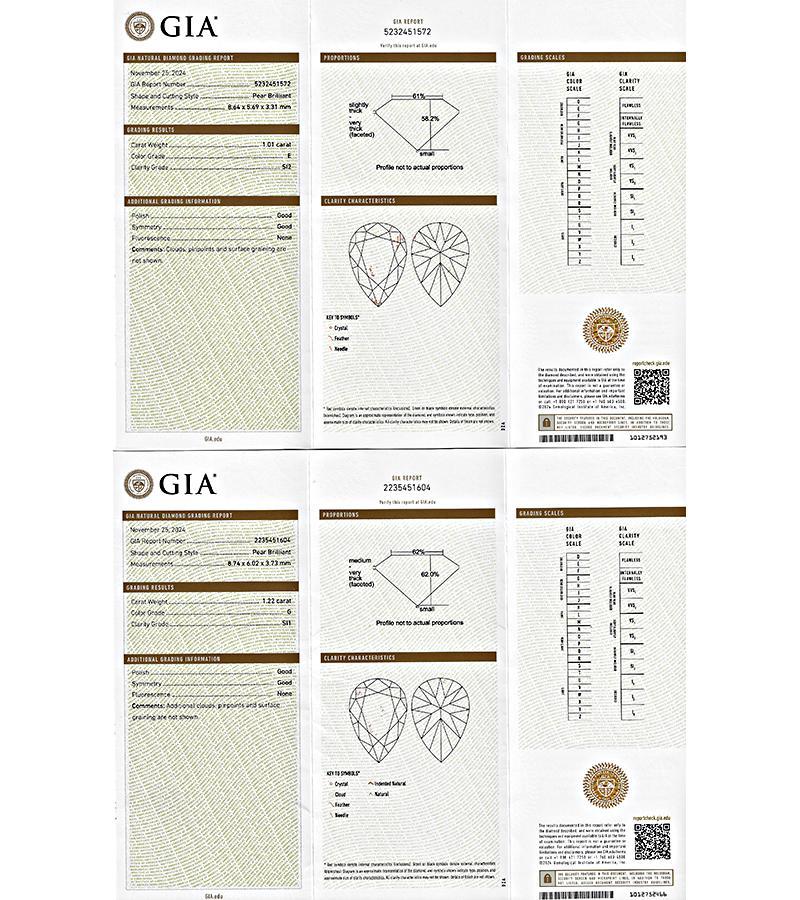 GIA 2,23 Karat birnenförmige Diamant-Ohrringe mit 7,00 Karat seitlichem Diamanten im Zustand „Gut“ im Angebot in New York, NY
