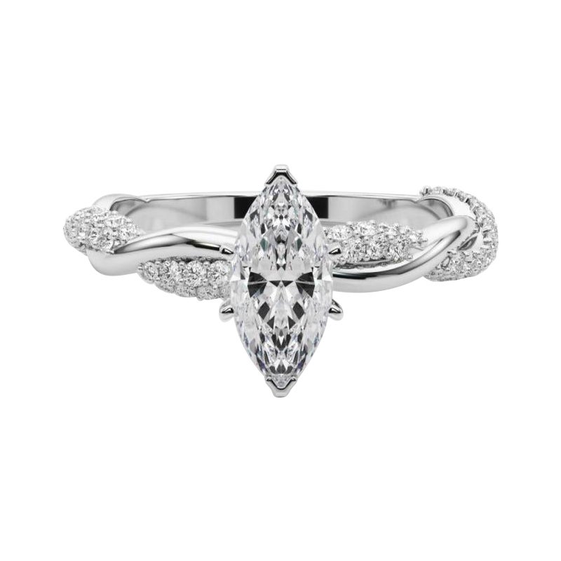 GIA 2,24 Carati Marquise intrecciati con Pave  Anello con diamante
