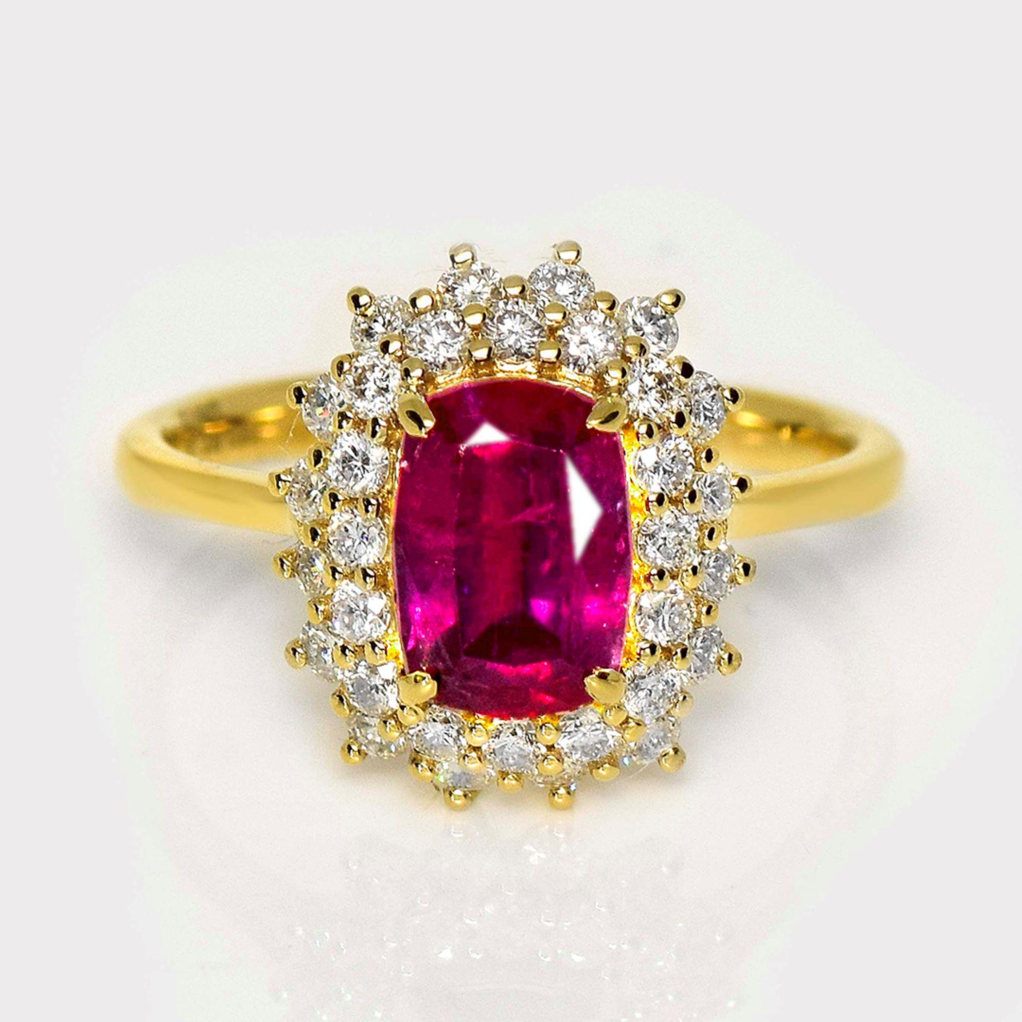 GIA Anello di fidanzamento con rubino dell'Afghanistan non riscaldato da 2,24 ct in oro giallo 18 carati