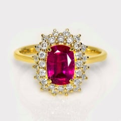GIA Anello di fidanzamento con rubino dell'Afghanistan non riscaldato da 2,24 ct in oro giallo 18 carati