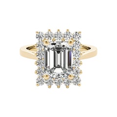 GIA 2.24ct Emerald Rectangular Halo Anniversary 18K Yellow Gold Diamond Ring