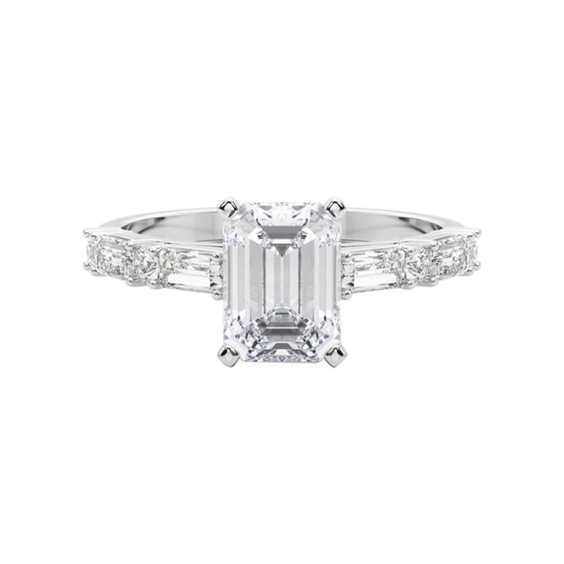 GIA 2,24ct Smeraldo rotondo e Baguette a canale  Anello con diamante