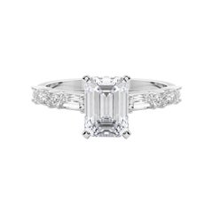 GIA 2,24ct Smeraldo rotondo e Baguette a canale  Anello con diamante