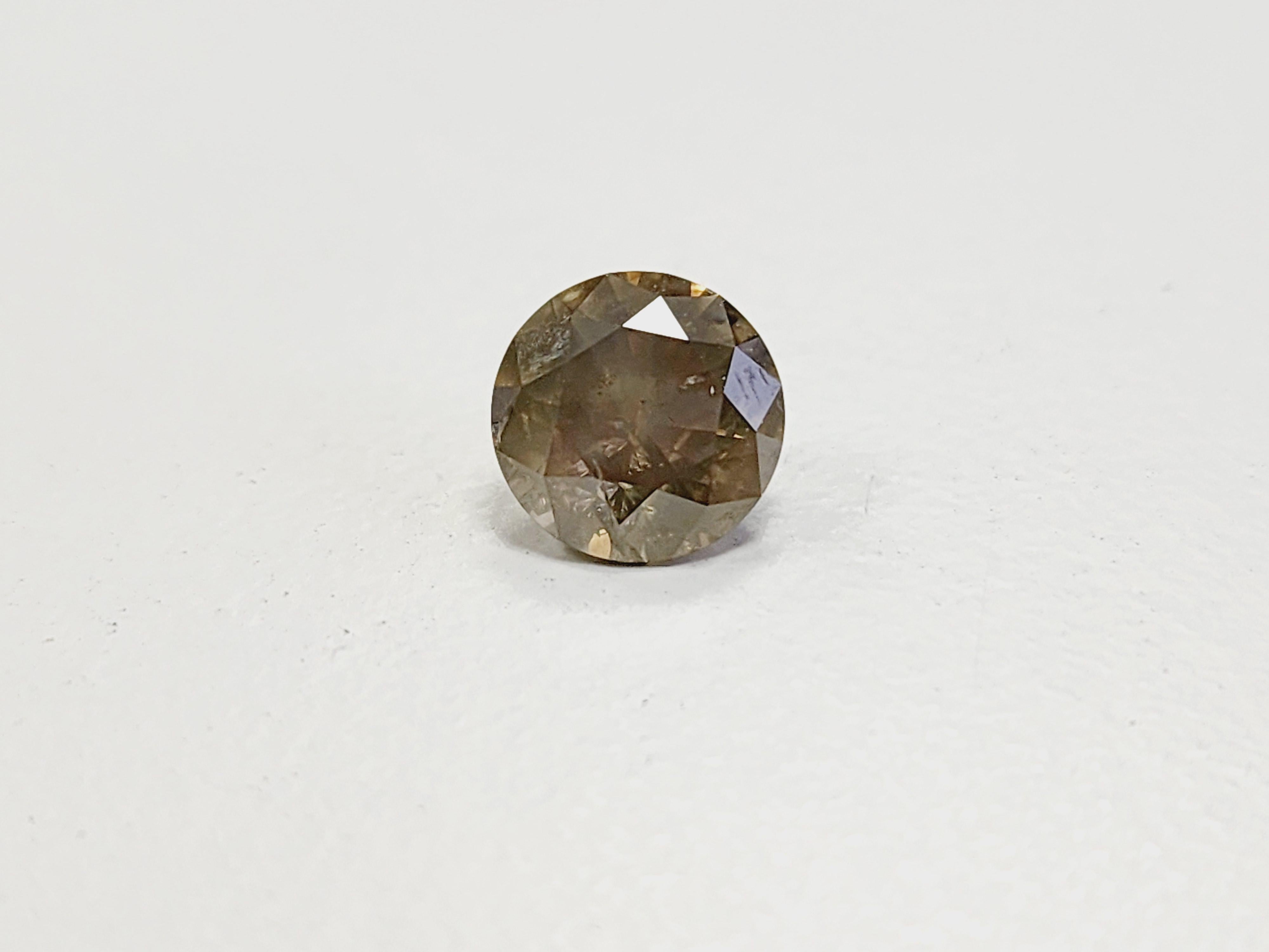 Diamante redondo natural GIA de 2,25 quilates, marrón verdoso amarillo fantasía.