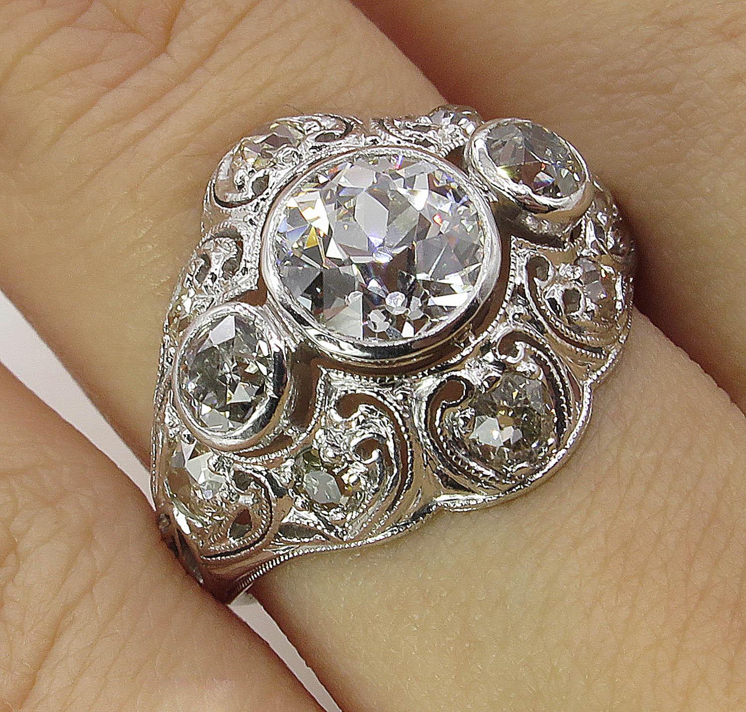 GIA 2.25 Carat Old European Diamond Engagement Wedding Platinum Ring 5