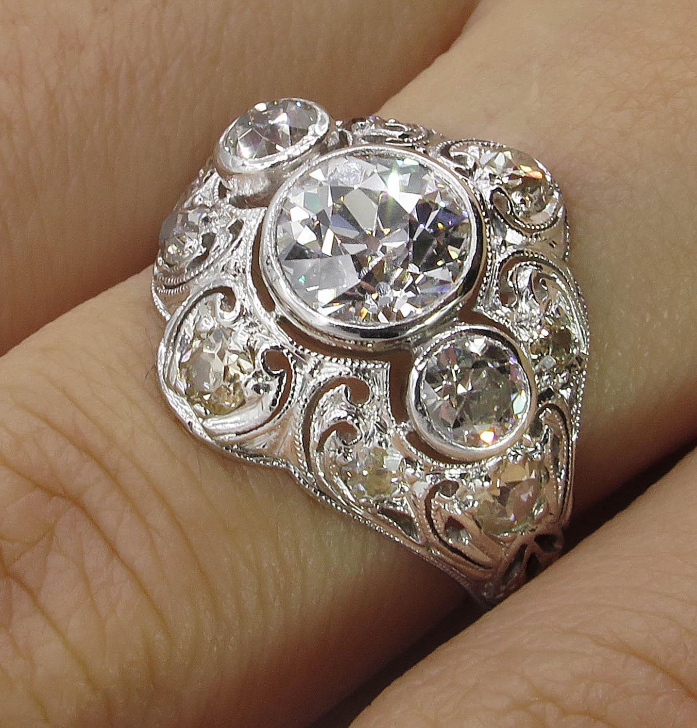 GIA 2.25 Carat Old European Diamond Engagement Wedding Platinum Ring 6