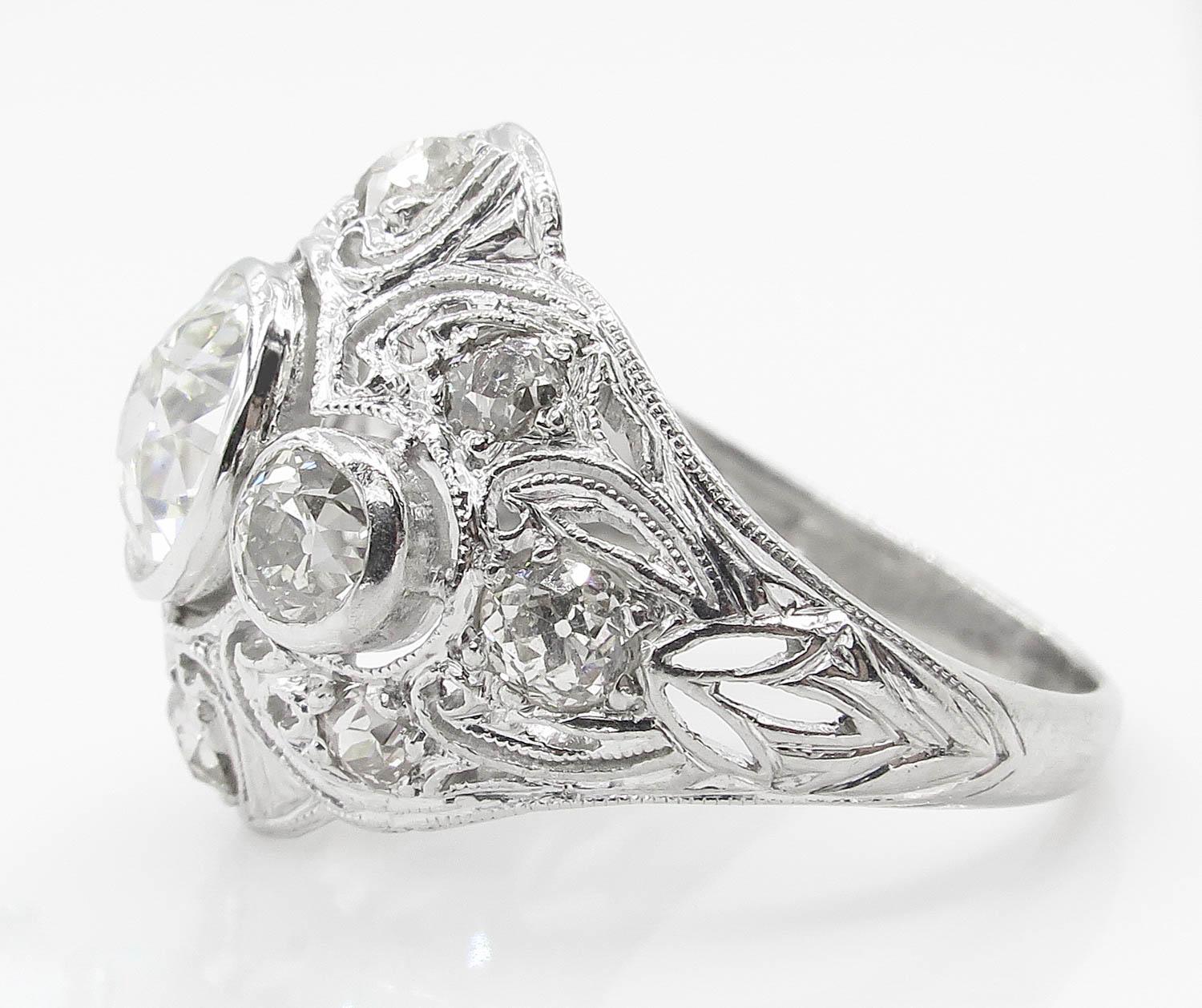 Women's GIA 2.25 Carat Old European Diamond Engagement Wedding Platinum Ring